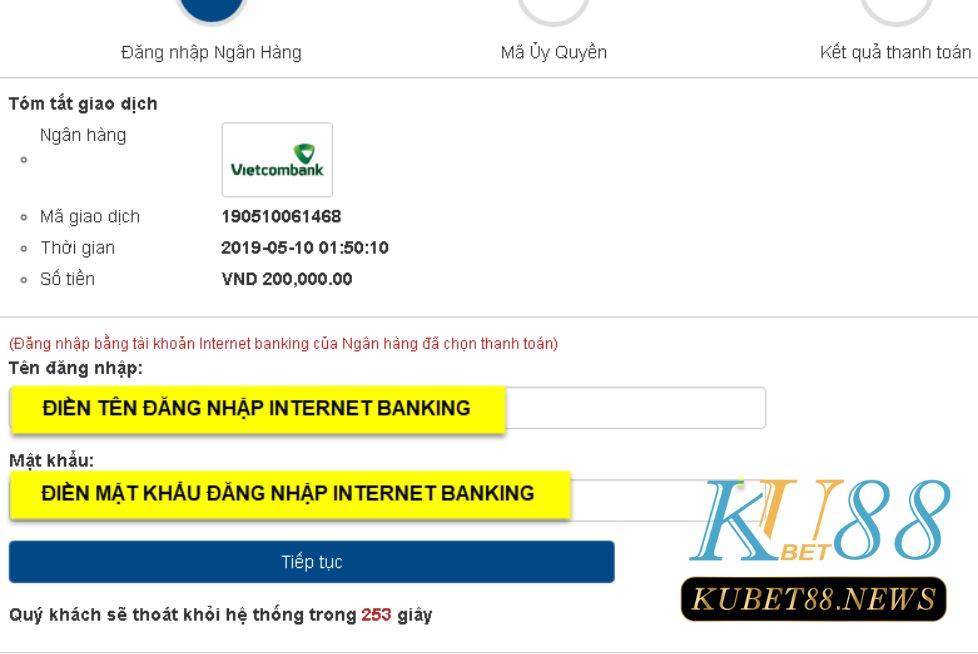 Hoàn thành nạp tiền Kubet88 trên máy tính