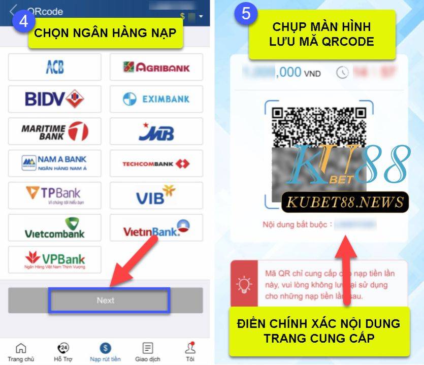 Quét mã QR để tiến hành nạp tiền