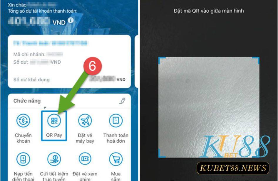 Nạp tiền Kubet88 bằng quét QR code