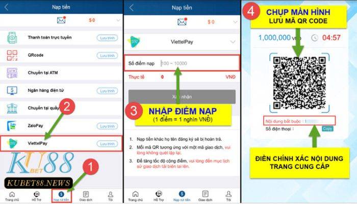 Hướng dẫn nạp tiền Kubet88