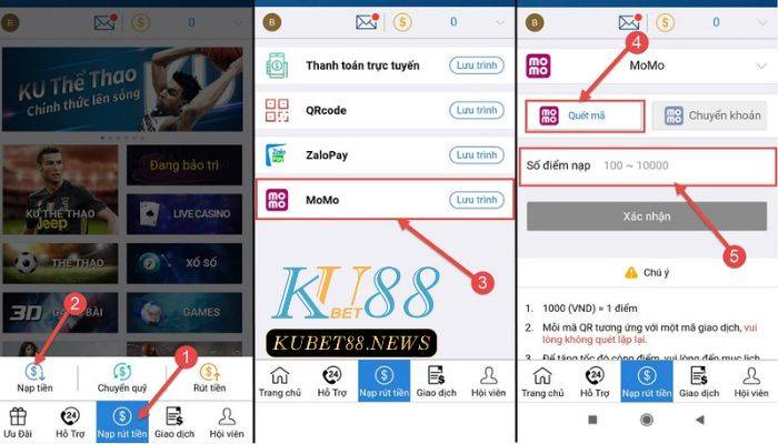 Nạp tiền Kubet88 qua momo
